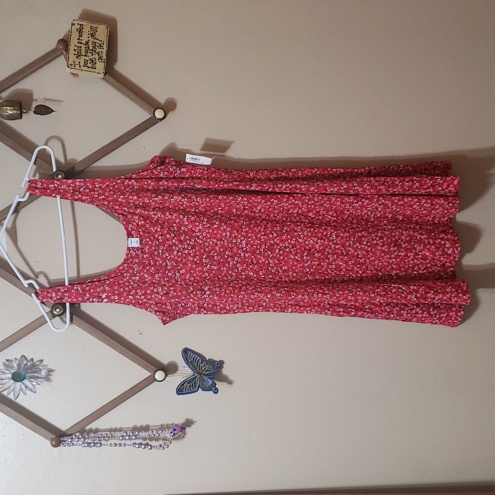 Old Navy Red Floral Midi Dress